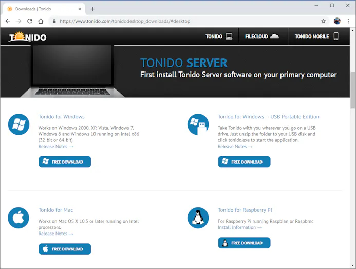 Tonido is voor verschillende besturingssystemen beschikbaar, zoals macOS en natuurlijk Windows.
