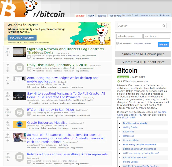 De subreddit /r/Bitcoin is de beste plek om verhitte bitcoin-discussies te voeren.