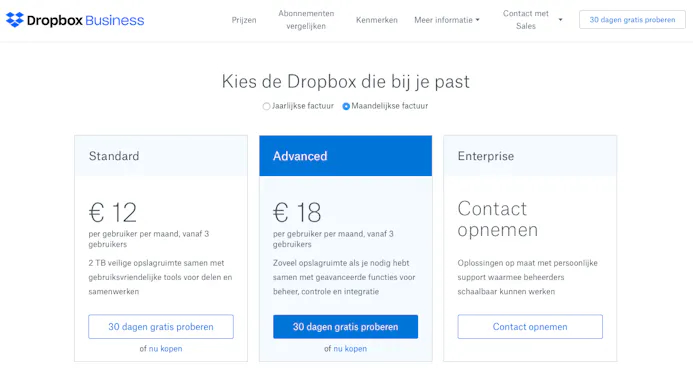 07 Bij Dropbox is het handig om een Business-abonnement te kiezen als je veel data wilt delen met vrienden of familie.