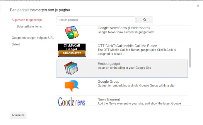 Tip 03 Google Sites biedt heel wat nuttige gadgets voor je site aan.