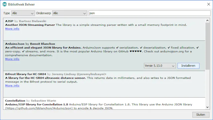 03 Voeg de JSON-bibliotheek toe aan de Arduino-ontwikkelomgeving.