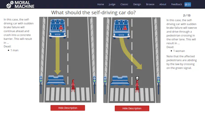 Met de website Moral Machine willen onderzoekers van het MIT onze ethische intuïties over acties van zelfrijdende auto’s te weten komen.