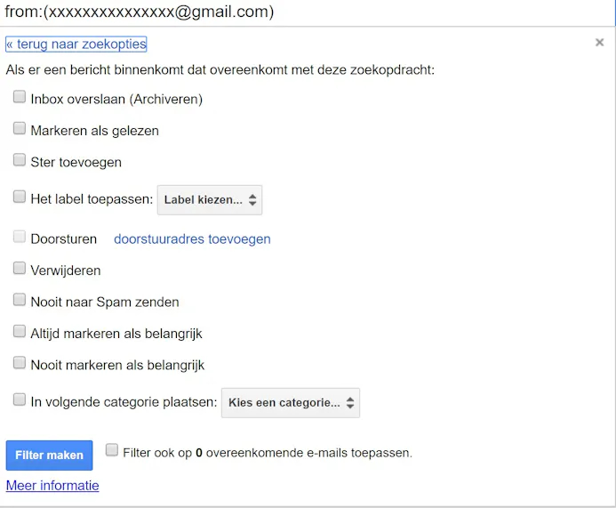In Gmail kun je aangeven wat je met mail van bepaalde adressen wil doen.