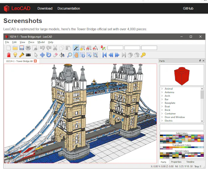 Tip 01 Op de homepage van LeoCAD zie je de Londense Tower Bridge, gebouwd met vierduizend virtuele blokjes.