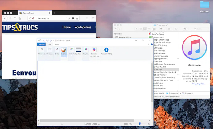 Tip 05 Microsoft Paint op je Mac, gewoon naast de Finder en Firefox voor macOS.