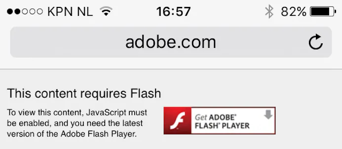 Safari op iOS ondersteunt geen Flash