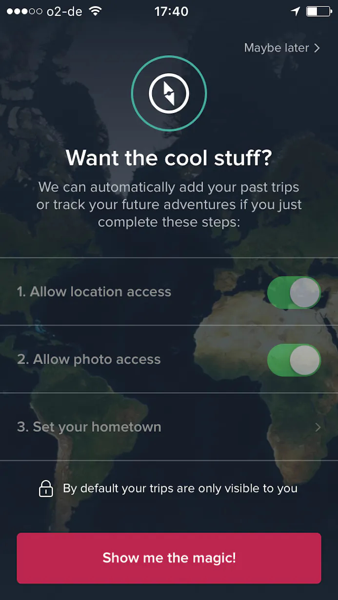 Geef Polarsteps toegang tot je locatie om het meeste uit de app te halen.