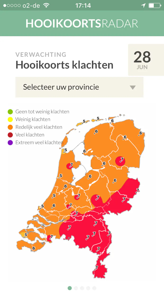 Met Hooikoortsradar Lite zie je per provincie hoe de pollensituatie is.