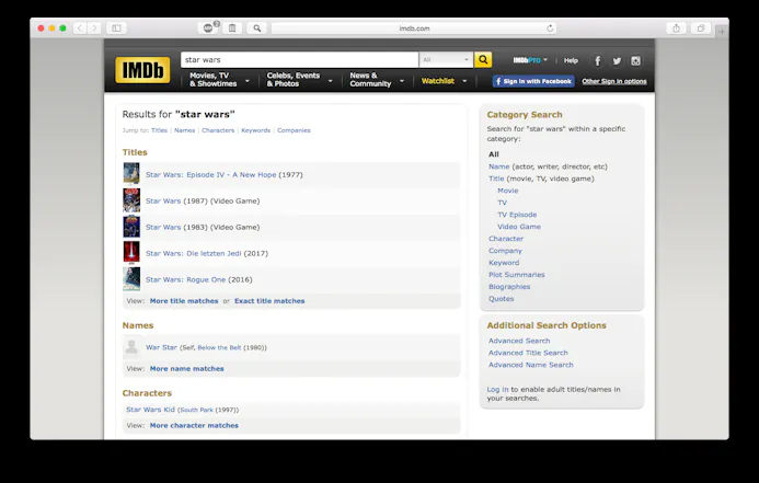 Met AnySearch zoek je gelijk op de IMDb website.