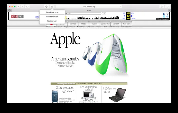 De website van Apple in 2000.