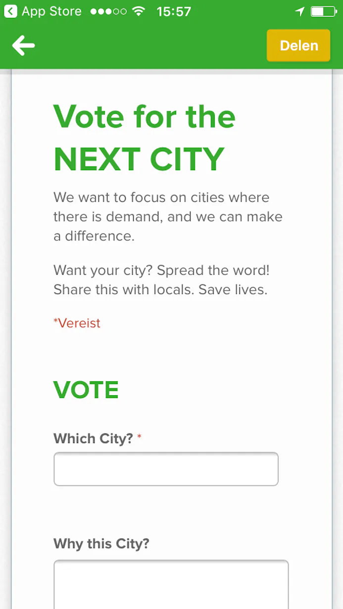 Geef aan welke stad de volgende stap in Citymapper moet worden.
