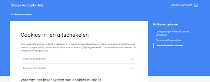 Tip 03 (Functionele) cookies uitgeschakeld? Dan lukt aanmelden bij Google niet meer!