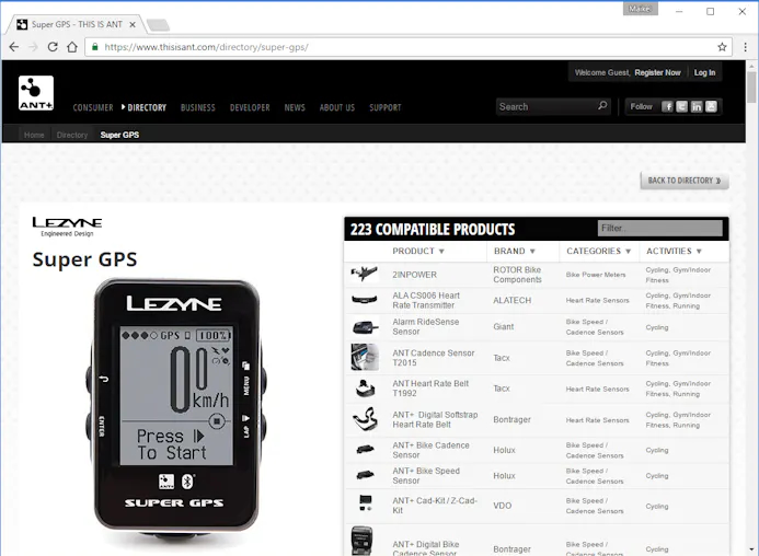 Op de website van ANT+ controleer je welke apparaten compatibel zijn met je fietscomputer.