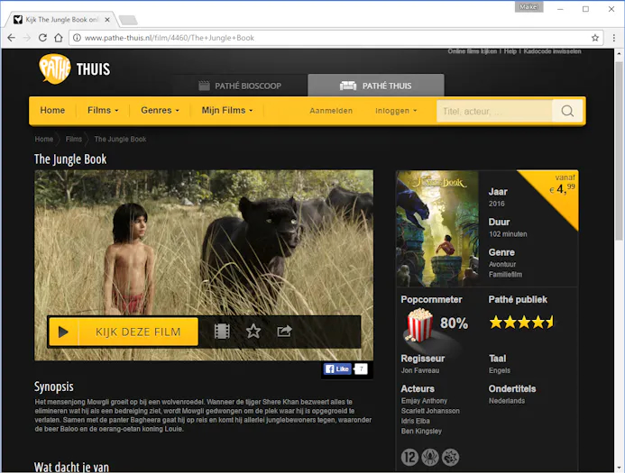 Sommige nieuwe films zijn nog niet in HD-kwaliteit beschikbaar, zoals in dit voorbeeld The Jungle Book.