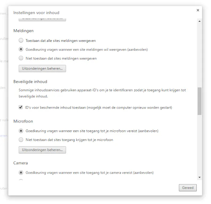 Je kunt in Chrome alle notificaties weigeren, allemaal toestaan of toestemming laten vragen.