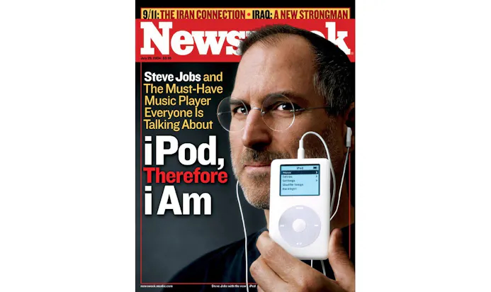 In 2004 was de iPod een megasucces en stond Jobs met de iPod op de cover van Newsweek.
