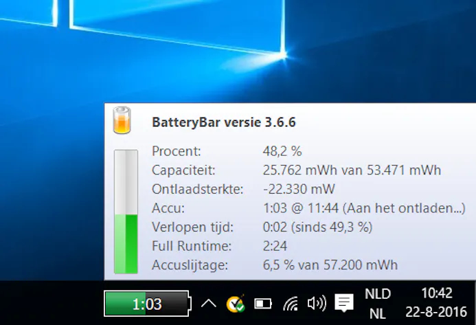 Tip 11 BatteryBar laat duidelijk weten hoelang je nog kunt doorwerken op de laptop.