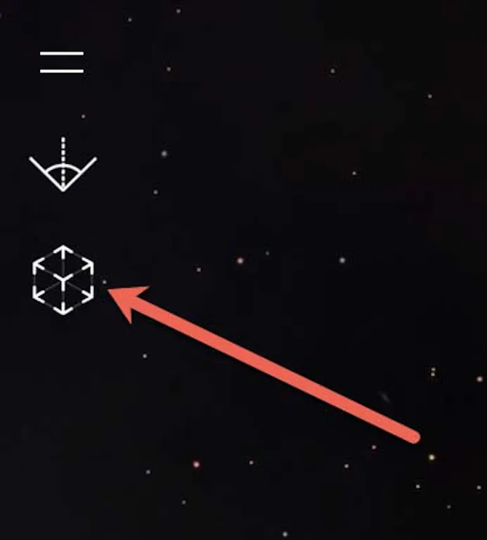 Met deze knop is het sterren kijken in de AR-modus van Night Sky