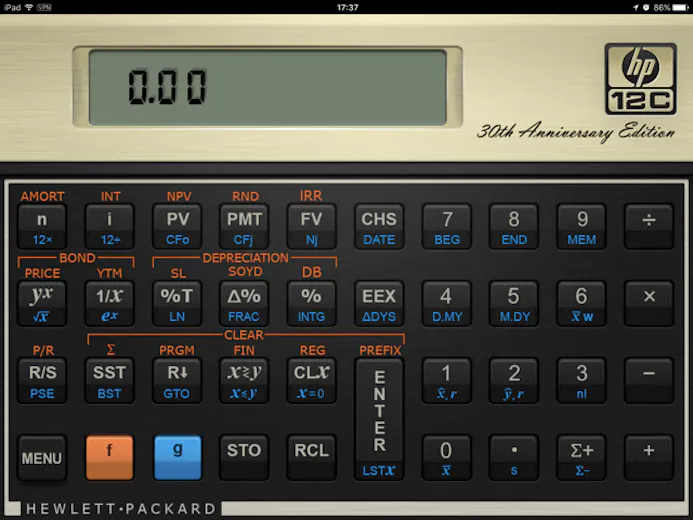 De HP 12C virtuele rekenmachine