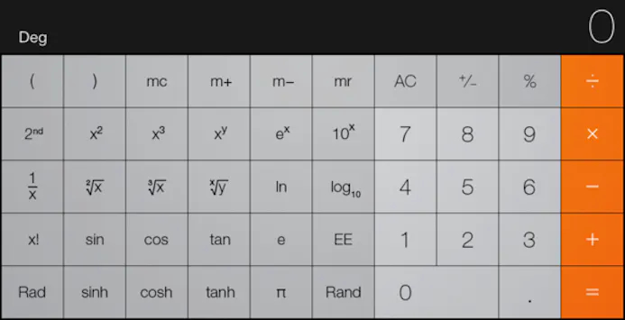 De indeling van de wetenschappelijke rekenmachine in iOS.