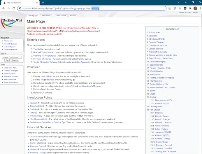 V3 van ‘The Hidden Wiki’ in Google Chrome via Tor2web-proxy onion.ly.