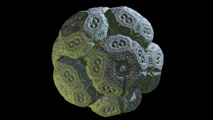 Een voorbeeld van een Mandelbulb, een type 3D-fractal van buitenaardse allure.