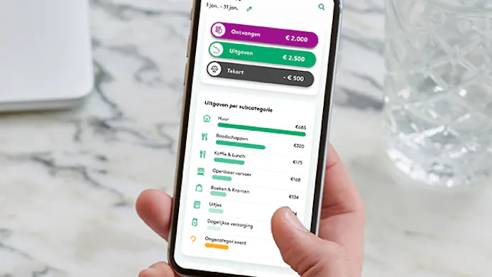 Grip is een concurrerende gratis app die inzicht geeft in je inkomsten en uitgaven (foto: ABN Amro).