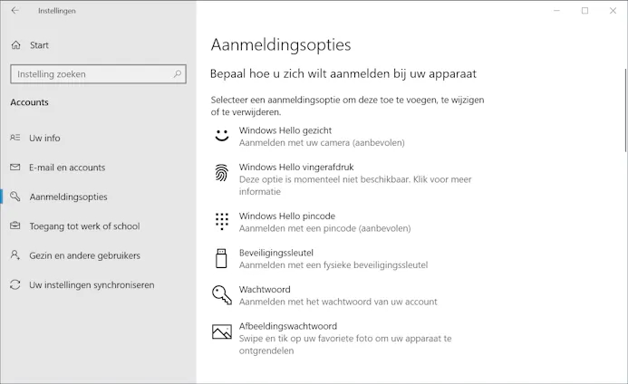 Windows Hello ondersteunt verschillende manieren van aanmelding.