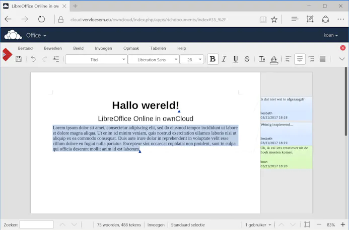 LibreOffice Online via ownCloud