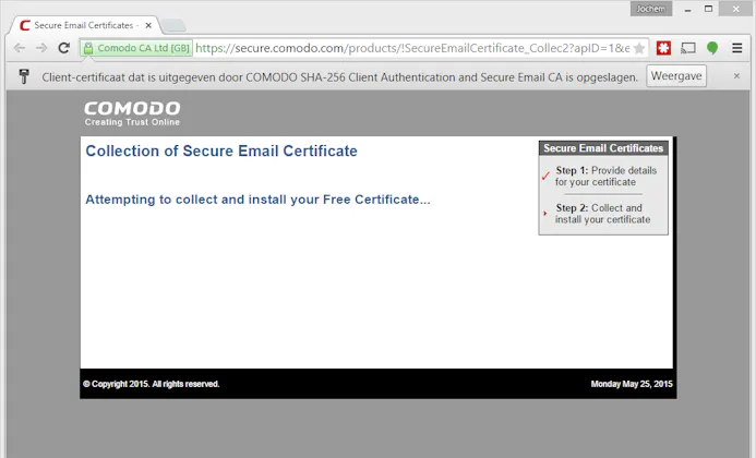 Het certificaat is nu toegevoegd aan je besturingssysteem
