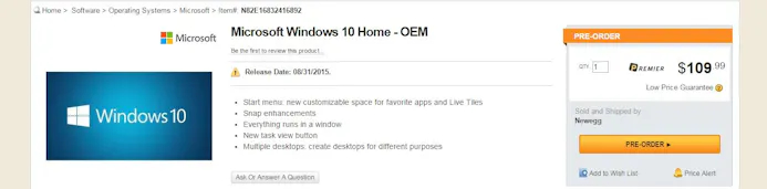 Windows 10 Home, NewEgg