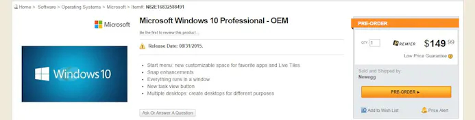 Windows 10 Professional, NewEgg