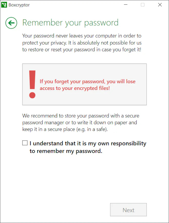 Als je je wachtwoord vergeet, kun je je bestanden niet meer inzien