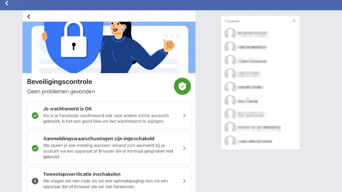 De beveiligingscontrole van Facebook is alleen gericht op het beveiligen van je account, niet op privacy.