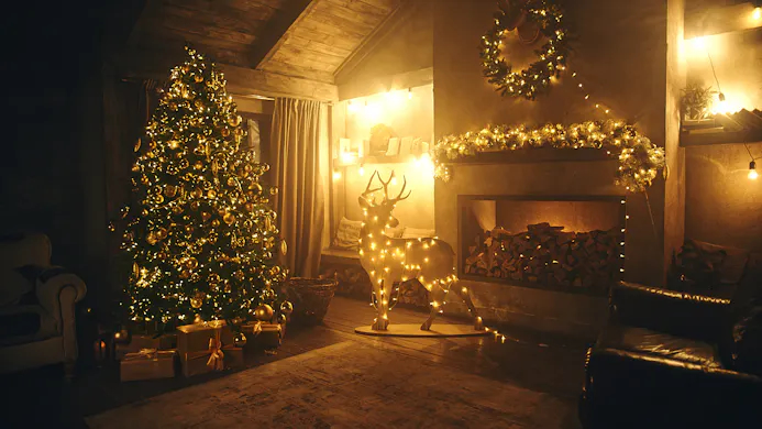 kamer met lichtjes, in kerststijl