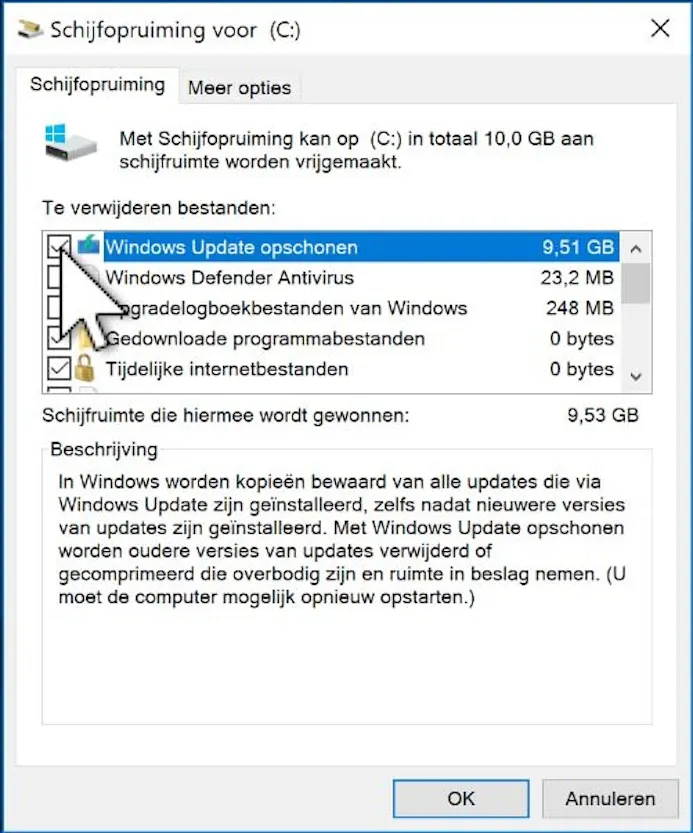 Schijfopruiming is de tool die je nodig hebt in Windows (10) om schijfruimte vrij te maken