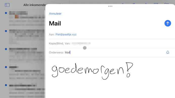Handgeschreven e-mail In de Mail-app van iPadOS op iPad