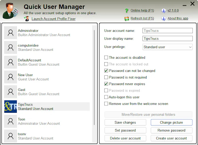 Quick user manager