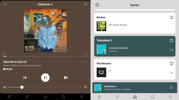 Screenshots van de Sonos-app.