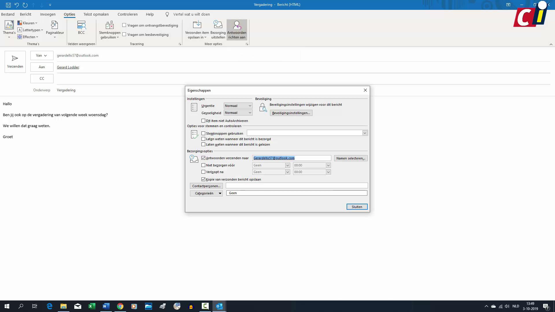 Outlook: antwoordadres instellen