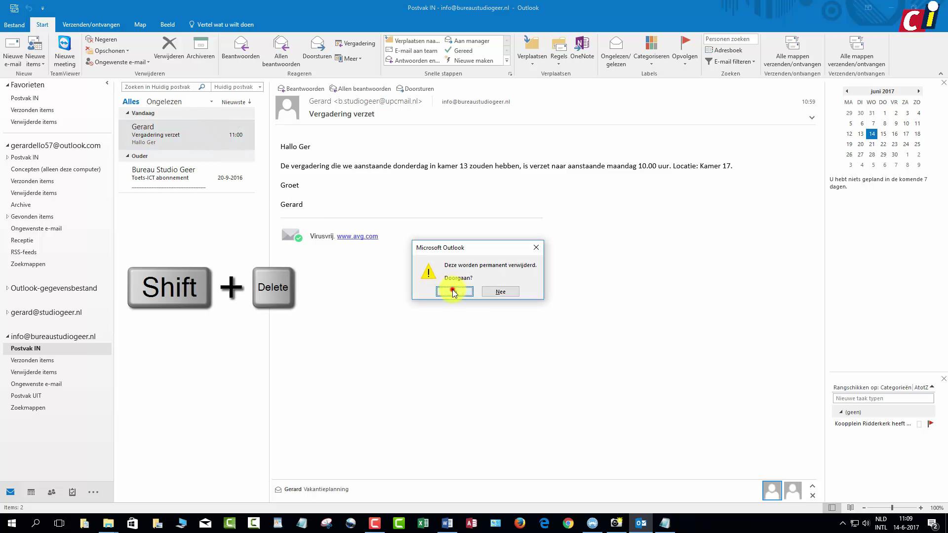 Verwijderde bestanden terughalen in Outlook 2016
