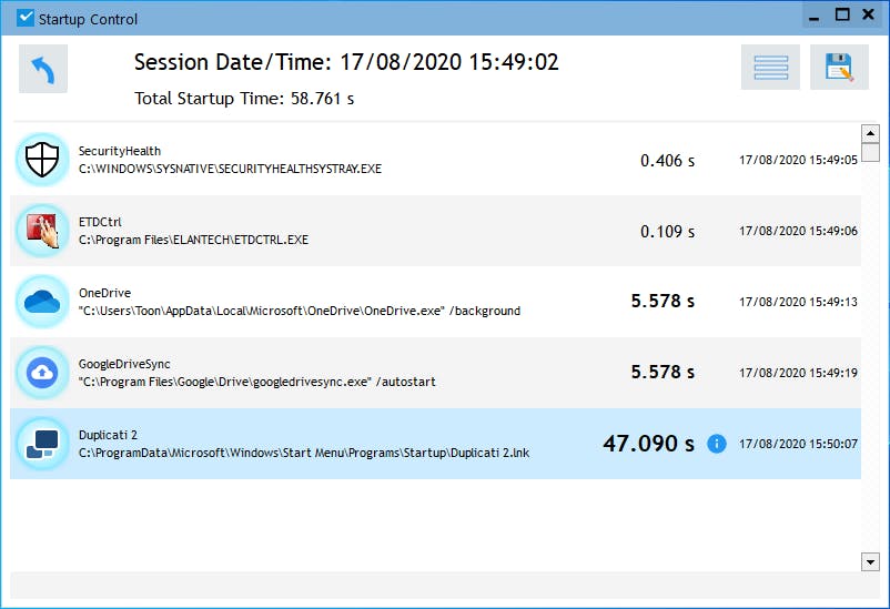 Met een starttijd van 47 seconden wordt het meteen duidelijk welke app voor een lange boottijd zorgt.