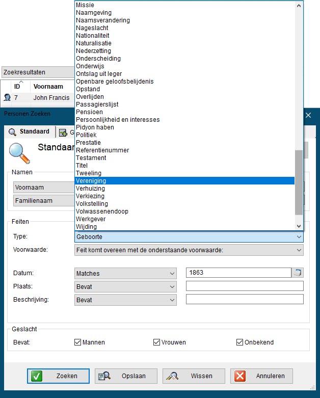 Tip 06 Family Tree Builder laat je op tal van criteria filteren zodat je heel gericht kunt zoeken.