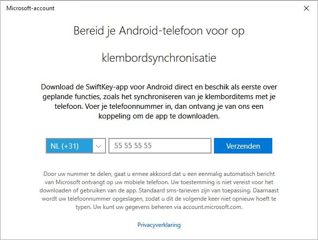 De synchronisatie met je Android-telefoon via Swiftkey werkt nog niet.