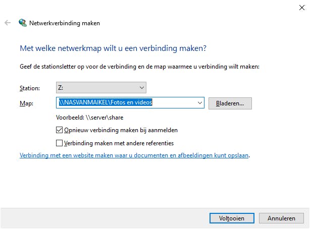 01 Met de juiste server- en mapnaam koppel je eenvoudig een schijfletter aan de nas.