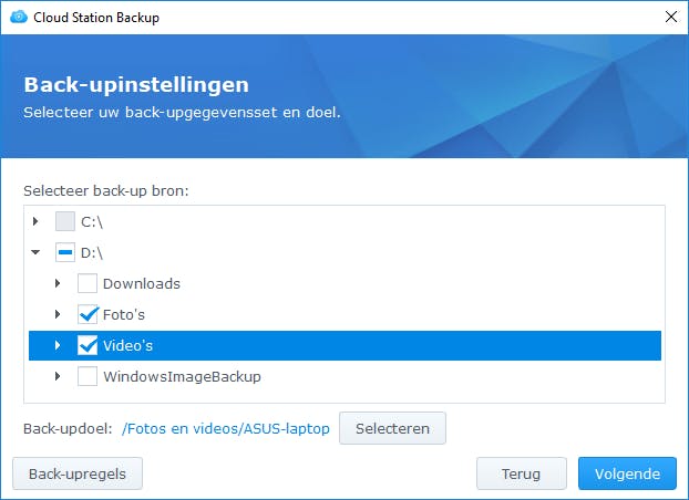 03 Geef aan welke bestandslocaties je wilt back-uppen.