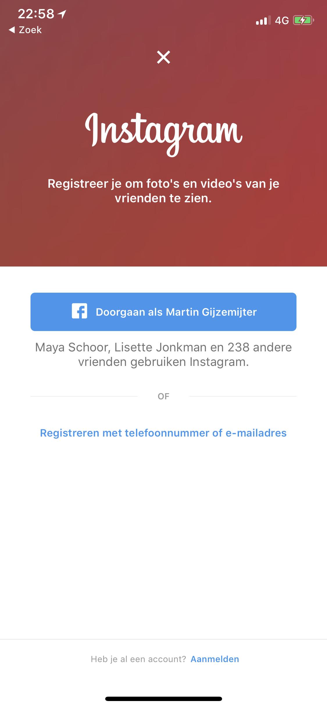 Tip 02 Registreer je via de app om Instagram te kunnen gebruiken.