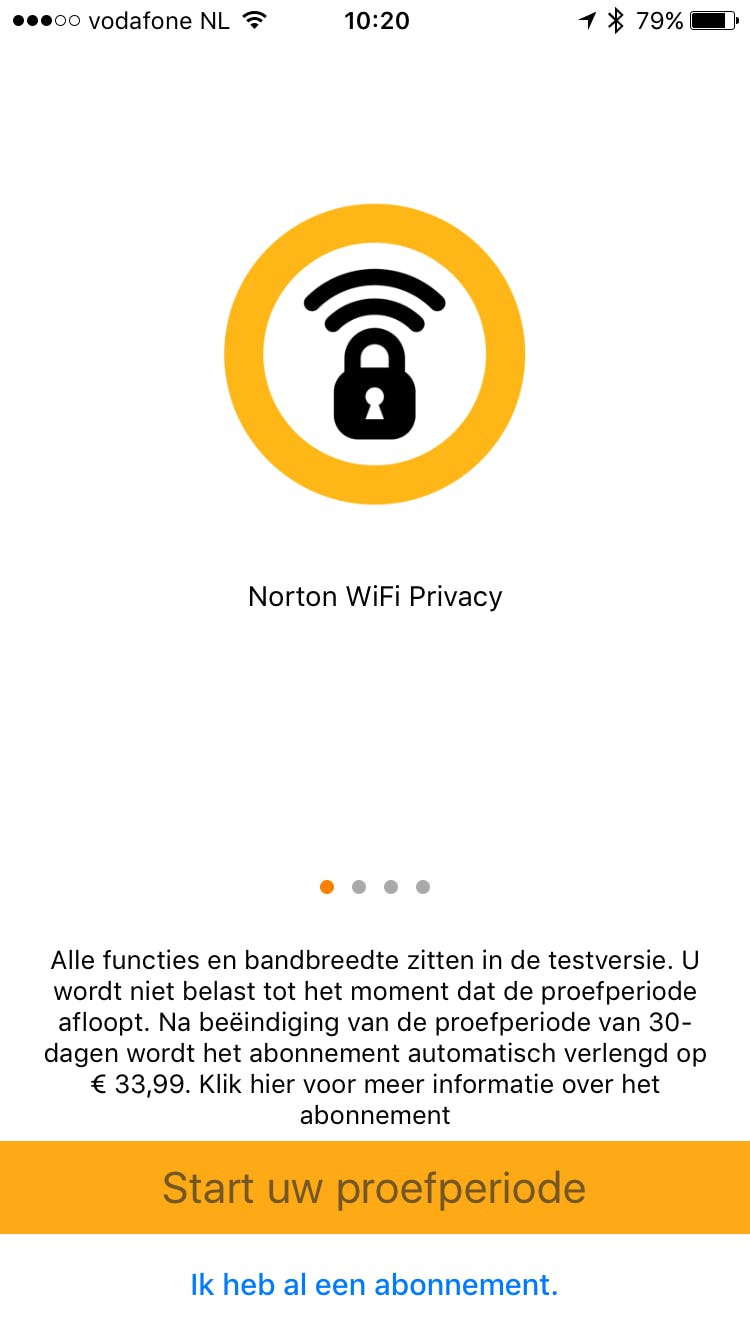 Het startscherm van de app met slechts twee functies.