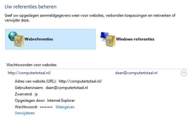 In Edge kun je alleen wachtwoorden verwijderen, om ze te raadplegen moet je het Configuratiescherm gebruiken.