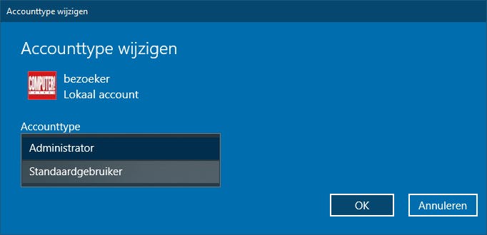 Voorzie alleen voor jezelf een administrator-account, alle anderen maak je standaardgebruiker.